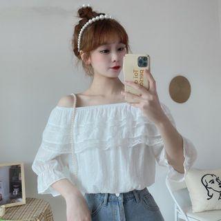 Lace Trim Off-shoulder Blouse As Shown In Figure - One Size