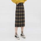 Plaid Straight-cut Midi Skirt As Shown In Figure - One Size