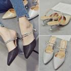 Kitten Heel Glitters Pointed Mules