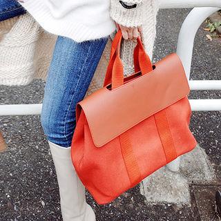 Flap Canvas Tote With Pouch