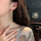 Chain Dangle Ear Stud Chain - 2 Layer Rhinestone - Silver Pin - One Size