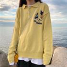 Cartoon Embroidered Polo Sweater