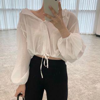 Drawstring Hooded Shirt Jacket