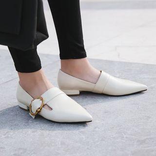 Genuine Leather Pointed Buckled Loafers
