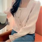 Long-sleeve Square-neck Button-up Top