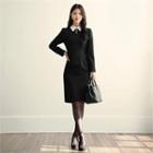 Tall Size Contrast-collar Button-trim Dress