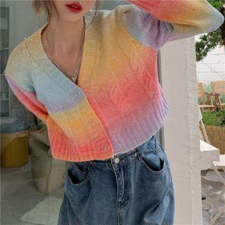 V-neck Cropped Cardigan Yellow & Blue & Purple - One Size