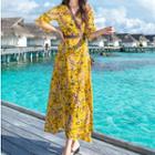 Elbow-sleeve Midi Floral Sundress