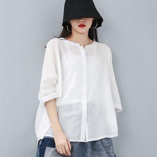 Set: Elbow-sleeve Linen Shirt + Camisole Top