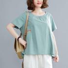 Plain Strap Panel Short-sleeve T Shirt As Shown In Figure - F
