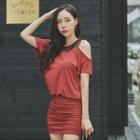 Off-shoulder Mesh-panel Bodycon Dress