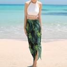 Set: Halter Bikini Top + Printed Swim Shorts + Coverup