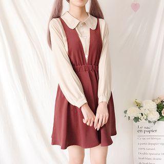 Plain Blouse / V-neck A-line Pinafore Dress