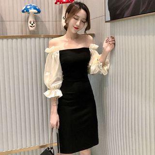 Off-shoulder Paneled Sheath Dress
