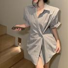 Short-sleeve Striped Shirt Light Gray - One Size