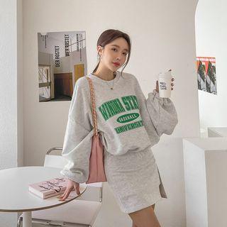 Drawstring-hem Letter Oversize Sweatshirt
