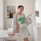 Drawstring-hem Letter Oversize Sweatshirt