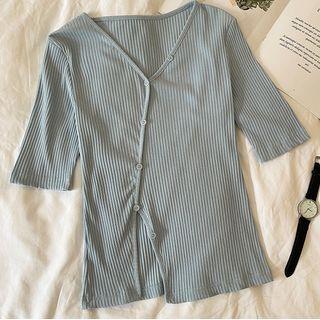 Asymmetrical Button Front Short-sleeve T-shirt