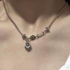 Heart Pendant Choker 0936a - Necklace - Silver - One Size