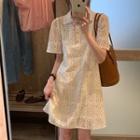 Short-sleeve Lace Mini Polo Shirt Dress
