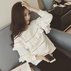 Frilled Tiered Long-sleeve Chiffon Top