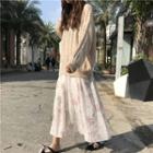 Long Sleeve Loose Cable Knit Top / Floral Print Maxi Skirt