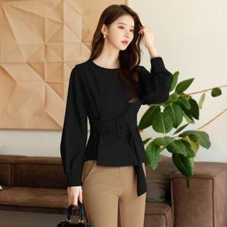 Pleated A-line Blouse With Belt