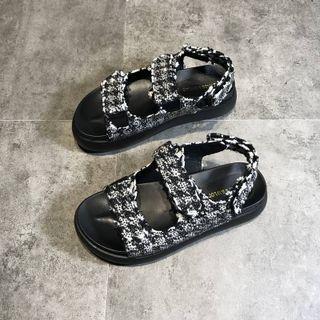 Houndstooth Slingback Flat Sandals
