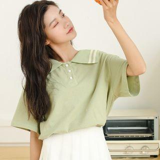 Elbow-sleeve Sailor Collar Polo Shirt