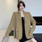 Oversize Long-sleeve Plain Blazer Khaki - One Size