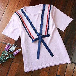 Panel Bow Short-sleeve T-shirt