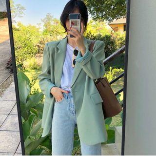 Notch Lapel One Button Padded Shoulder Blazer