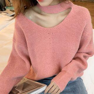Asymmetric Cutout Round Neck Knit Top