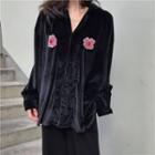 Flower Embroidered Shirt Black - One Size