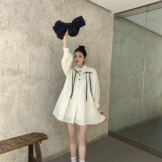 Puff-sleeve Bow Shirtdress Off-white - One Size