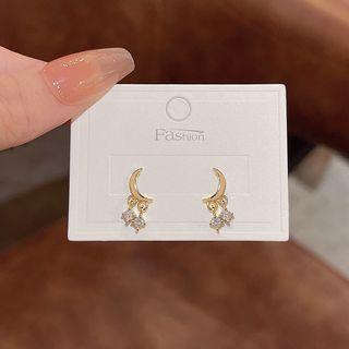 Moon & Star Rhinestone Alloy Fringed Earring E5175 - 1 Pair - Gold - One Size