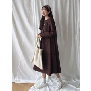 Half-placket Pocket-front Long Shirtdress