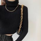 Turtleneck Ribbed Knit Cropped Sweater