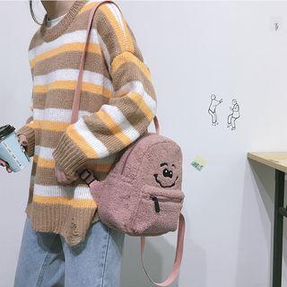 Embroidered Faux Shearling Backpack