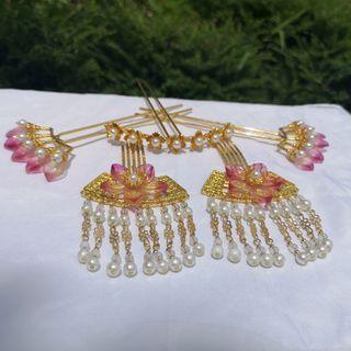 Flower Fringed Hair Stick / Headpiece / Set
