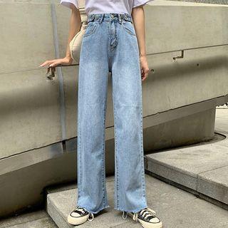 High-waist Loose-fit Washed Wide-leg Jeans