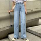 High-waist Loose-fit Washed Wide-leg Jeans