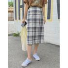 Plus Size Plaid Midi Pencil Skirt