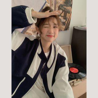 Two-tone Loose-fit Jacket Blue & White - One Size
