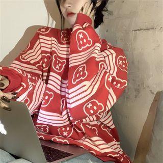 Bear Print Striped Sweatshirt