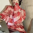 Bear Print Striped Sweatshirt