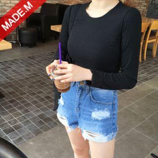 Long-sleeve Slim-fit Ribbed T-shirt