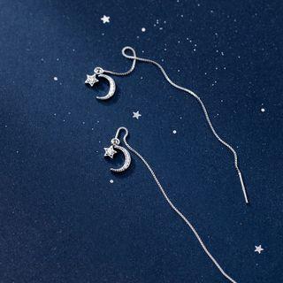 Star Moon Drop Earring 1 Pair - Silver - One Size