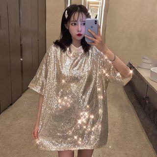 Sequined Elbow-sleeve Shirt