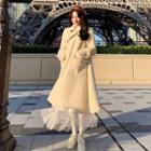 Buttoned Long Coat / Long-sleeve Midi Mesh Dress / Camisole / Set